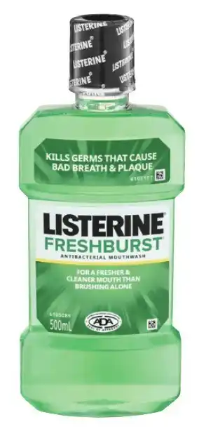 Coles Listerine Mouthwash Freshburst or Freshburst Zero 500mL offer