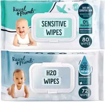 Coles Rascal + Friends Baby Sensitive Wipes 80 Pack or Water Wipes 72 Pack offer