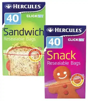 Coles Hercules Clickzip Snack Bags Small or Sandwich Bags Value Pack 40 Pack offer