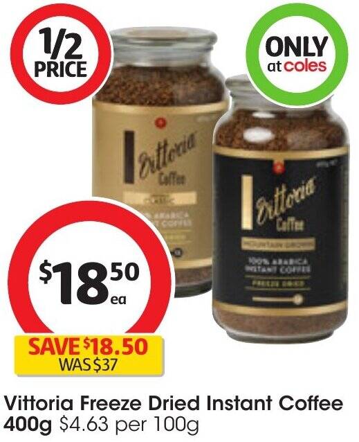 Vittoria Freeze Dried Instant Coffee 400g offer at Coles