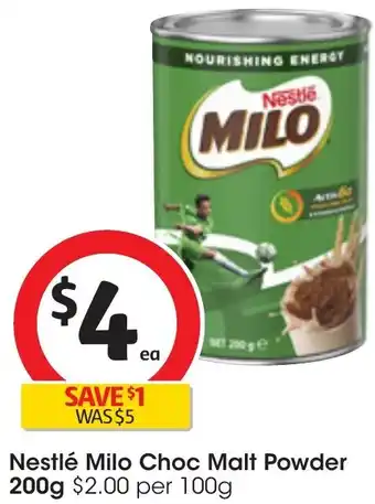 Coles Nestlé Milo Choc Malt Powder 200g offer