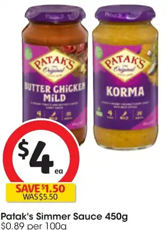 Coles Patak's Simmer Sauce 450g offer