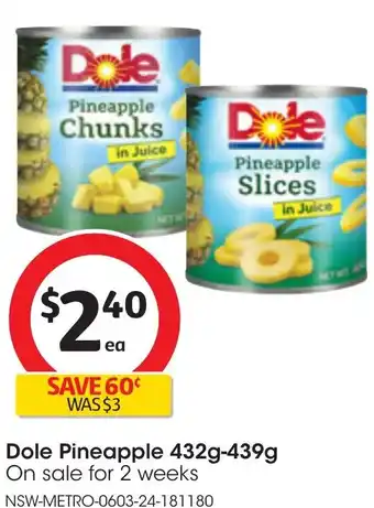 Coles Dole Pineapple 432g-439g offer