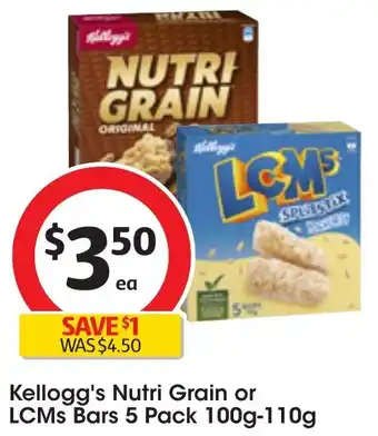 Coles Kellogg's Nutri Grain or LCMs Bars 5 Pack 100g-110g offer