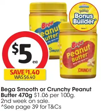 Coles Bega Smooth or Crunchy Peanut Butter 470g offer