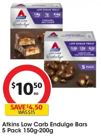 Coles Atkins Low Carb Endulge Bars 5 Pack 150g-200g offer