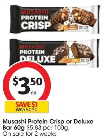 Coles Musashi Protein Crisp or Deluxe Bar 60g offer