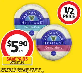 Coles Tasmanian Heritage Camembert or Double Cream Brie 200g offer