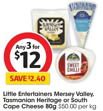 Coles Little Entertainers Mersey Valley, Tasmanian Heritage or South Cape Cheese 80g offer