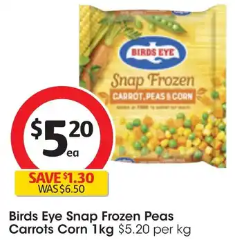 Coles Birds Eye Snap Frozen Peas Carrots Corn 1kg offer