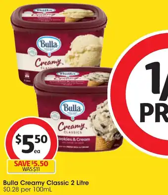 Coles Bulla Creamy Classic 2 Litre offer