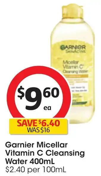 Coles Garnier Micellar Vitamin C Cleansing Water 400mL offer