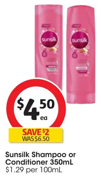 Coles Sunsilk Shampoo or Conditioner 350mL offer