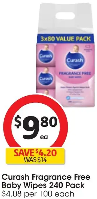 Coles Curash Fragrance Free Baby Wipes 240 Pack offer