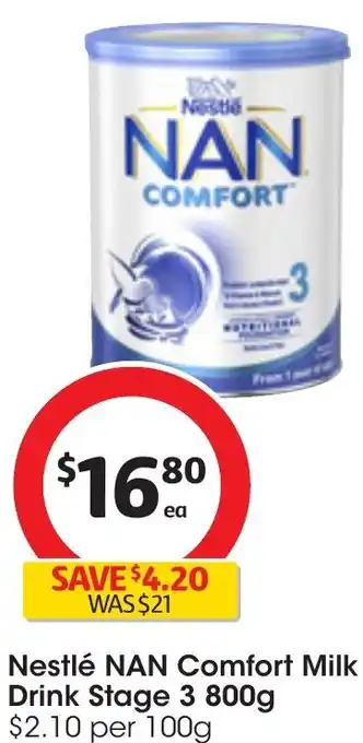 Coles Nestlé NAN Comfort Milk Drink Stage 3 800g offer