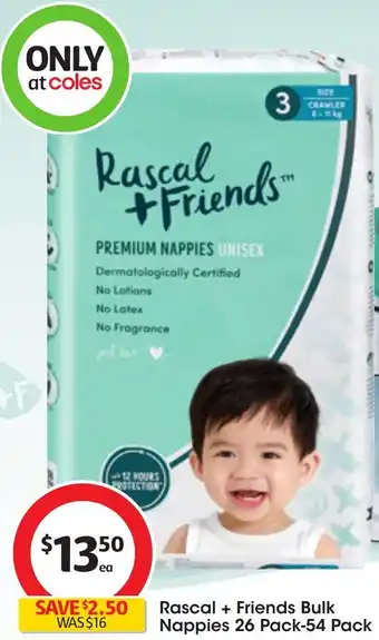 Coles Rascal + Friends Bulk Nappies 26 Pack-54 Pack offer