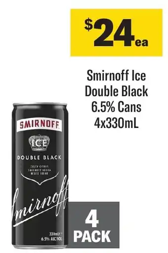 Coles Smirnoff Ice Double Black 6.5% Cans 4x330mL offer