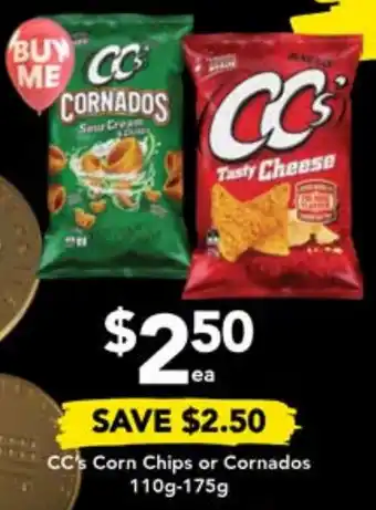 Drakes CC's Corn Chips or Cornados 110g-175g offer