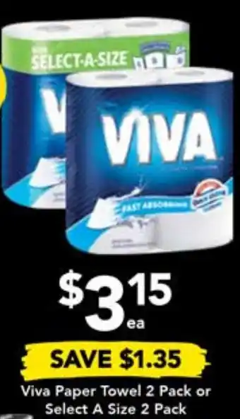 Drakes Viva Paper Towel 2 Pack or Select A Size 2 Pack offer