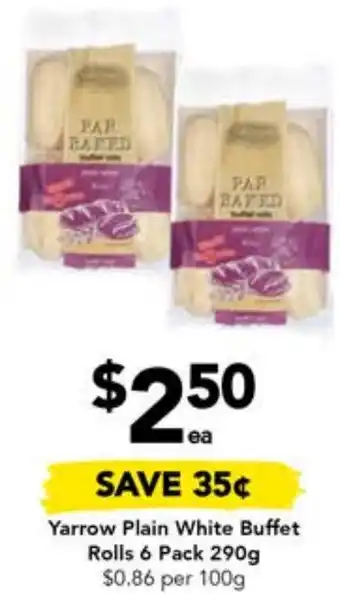 Drakes Yarrow Plain White Buffet Rolls 6 Pack 290g offer