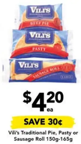 Drakes Vili's Traditional Pie, Pasty or Sausage Roll 150g-165g offer