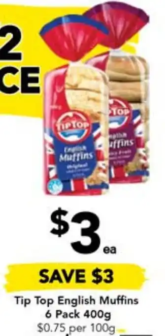 Drakes Tip Top English Muffins 6 Pack 400g offer