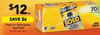 Drakes Pepsi or Schweppes 10x375ml offer