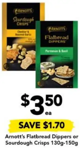 Arnott's Flatbread Dippers or Sourdough Crisps 130g-150g