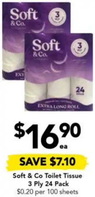 Drakes Soft & Co Toilet Tissue 3 Ply 24 Pack offer
