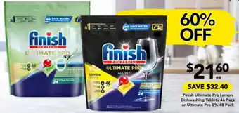 Drakes Finish Ultimate Pro Lemon Dishwashing Tablets 46 Pack or Ultimate Pro 0% 48 Pack offer