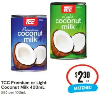 IGA TCC Premium or Light Coconut Milk 400mL offer