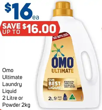Foodland Omo Ultimate Laundry Liquid 2 Litre or Powder 2kg offer