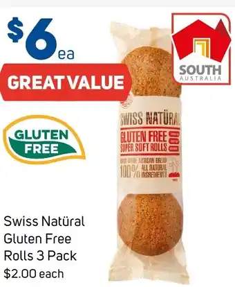 Foodland Swiss Natüral Gluten Free Rolls 3 Pack offer