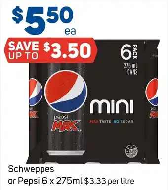 Foodland Schweppes or Pepsi 6 x 275ml offer