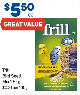 Foodland Trill Bird Seed Mix 1.8kg offer