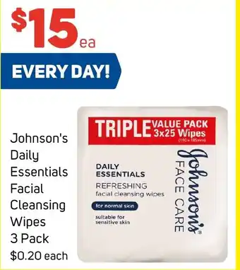 Foodland Johnson's Daily Essentials Facial Cleansing Wipes 3 Pack offer