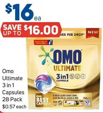 Foodland Omo Ultimate 3 in 1 Capsules 28 Pack offer