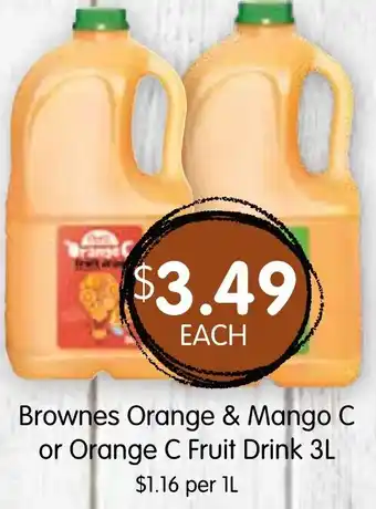 Brownes Orange & Mango C or Orange C Fruit Drink 3L