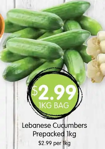 Spudshed Lebanese Cucumbers Prepacked 1kg offer