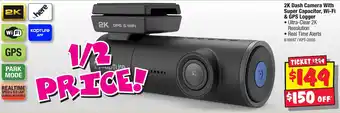 JB Hi-Fi 2K Dash Camera With Super Capacitor, Wi-Fi & GPS Logger offer