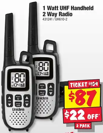 JB Hi-Fi 1 Watt UHF Handheld 2 Way Radio offer