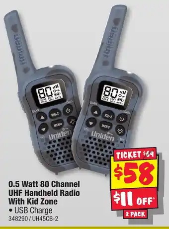 JB Hi-Fi 0.5 Watt 80 Channel UHF Handheld Radio With Kid Zone offer