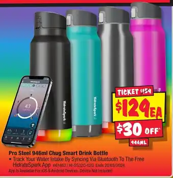 JB Hi-Fi Pro Steel 946ml Chug Smart Drink Bottle offer