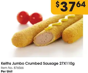 Campbells Wholesale Keiths Jumbo Crumbed Sausage 27X110g offer