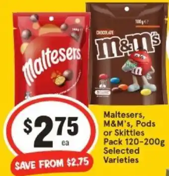 IGA Maltesers, M&M's, Pods or Skittles Pack 120-200g offer