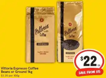 IGA Vittoria Espresso Coffee Beans or Ground 1kg offer