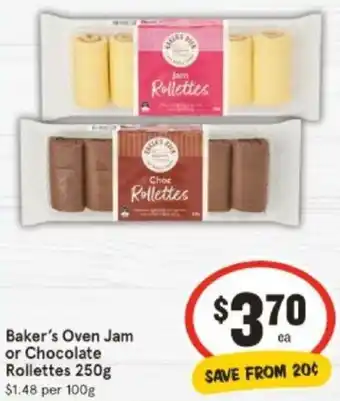 IGA Baker's Oven Jam or Chocolate Rollettes 250g offer