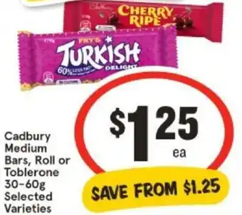 Cadbury Medium Bars, Roll or Toblerone 30-60g
