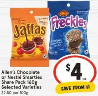 IGA Allen's Chocolate or Nestlé Smarties Share Pack 160g offer