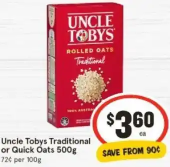 IGA Uncle Tobys Traditional or Quick Oats 500g offer